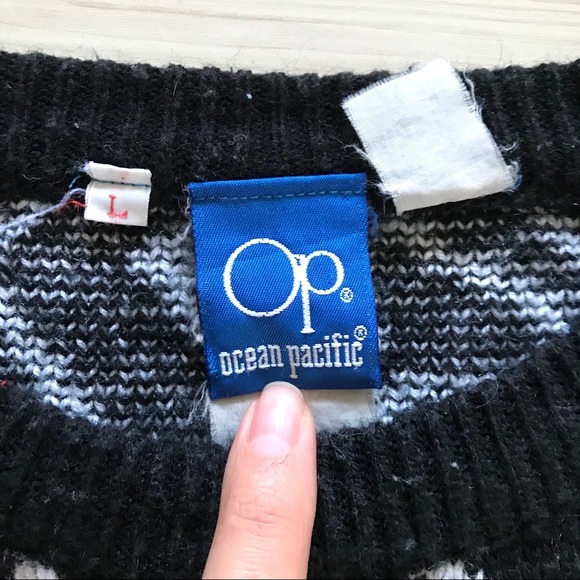 🎃VINTAGE | Geometric Patterned Black Colorful Funky Cosby Sweater Large - Picture 2 of 5